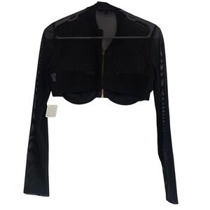 Fashion Nova Black Sheer Mesh Long Sleeve Crop Jacket‎ Zipper Front